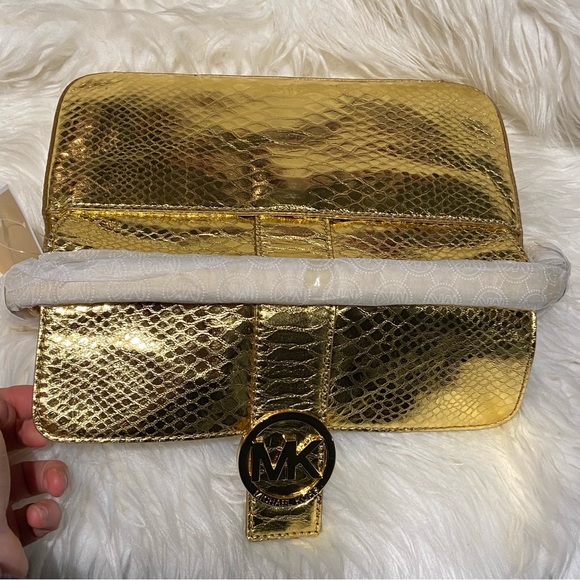 Michael Kors Metallic Gold Leather Flap Purse NWT - Picture 13 of 16